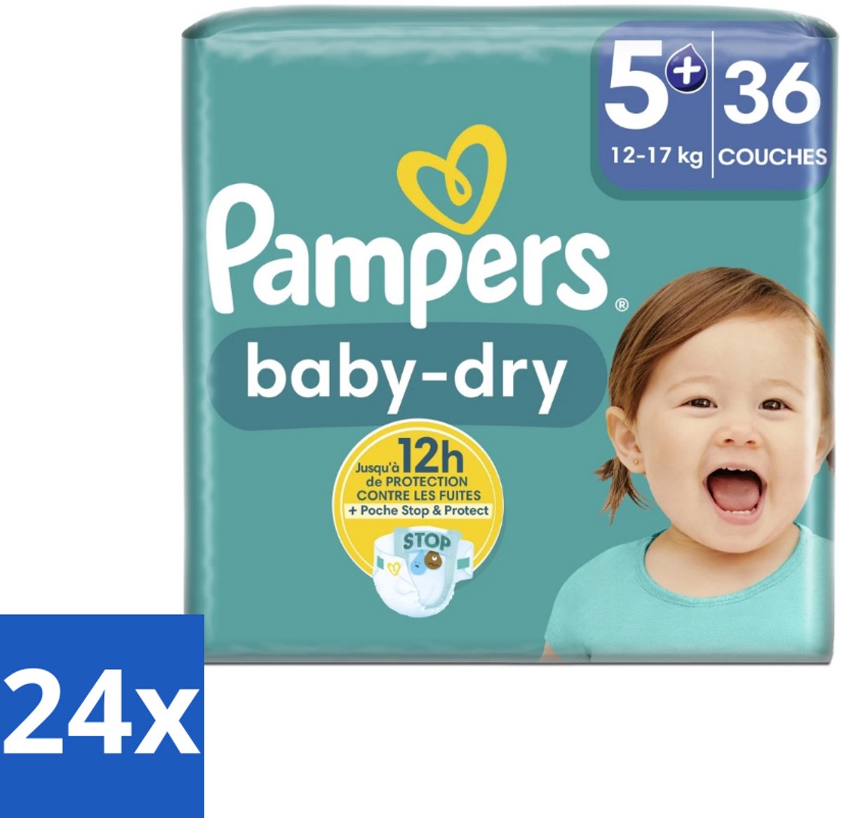 Pampers – Luiers – Baby-Dry Maat 5+ (12-17 kg) – 36 Luiers - Voordeelverpakking - 24 stuks