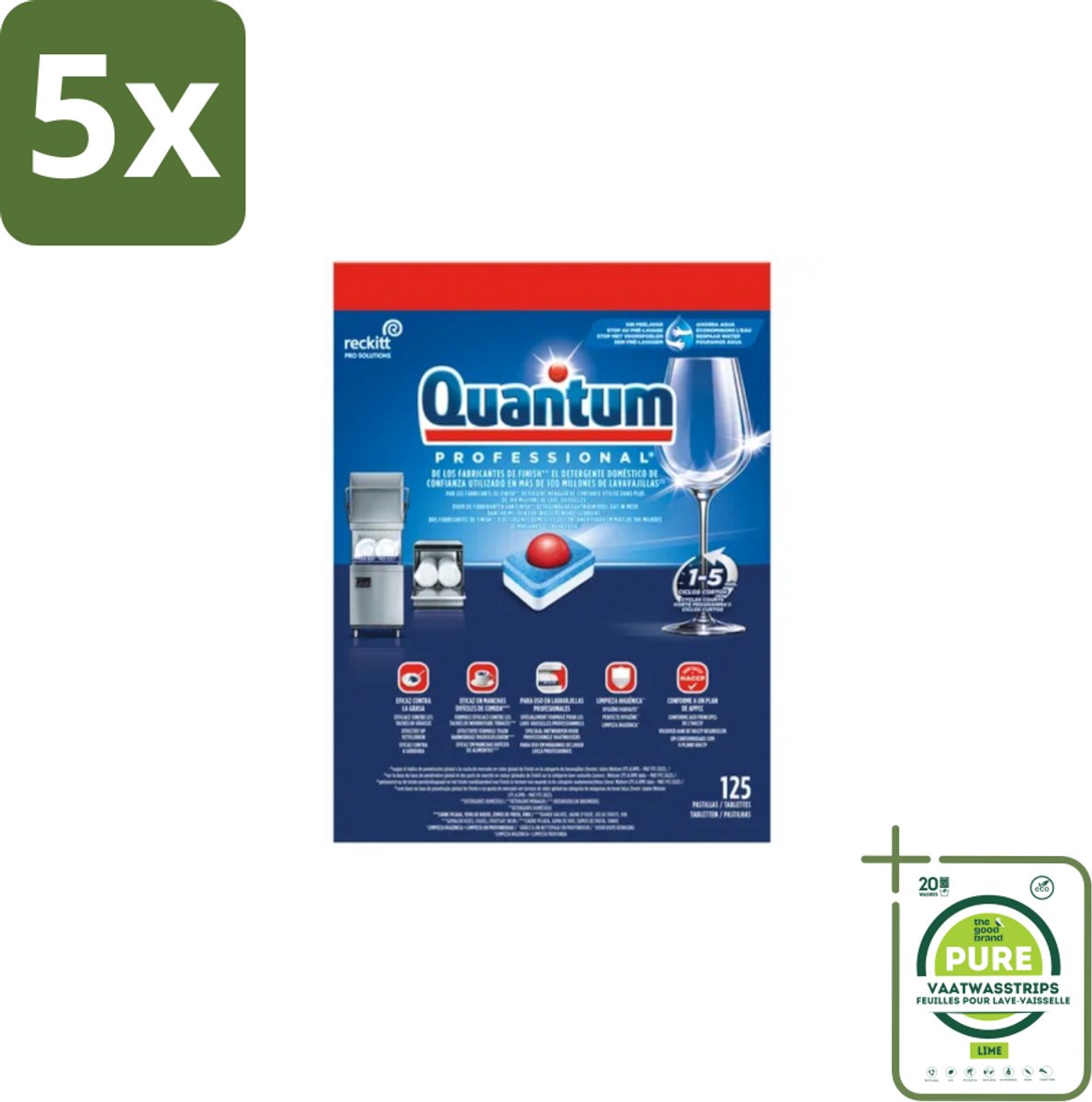 5 x Finish – Vaatwastabletten – Quantum Pro All-in-One – 125 Capsules - Grootverpakking - Vaatwastabletten - Professionele Vaatwasser - Korte Wascycli - Reinigingskracht - Hygiëne