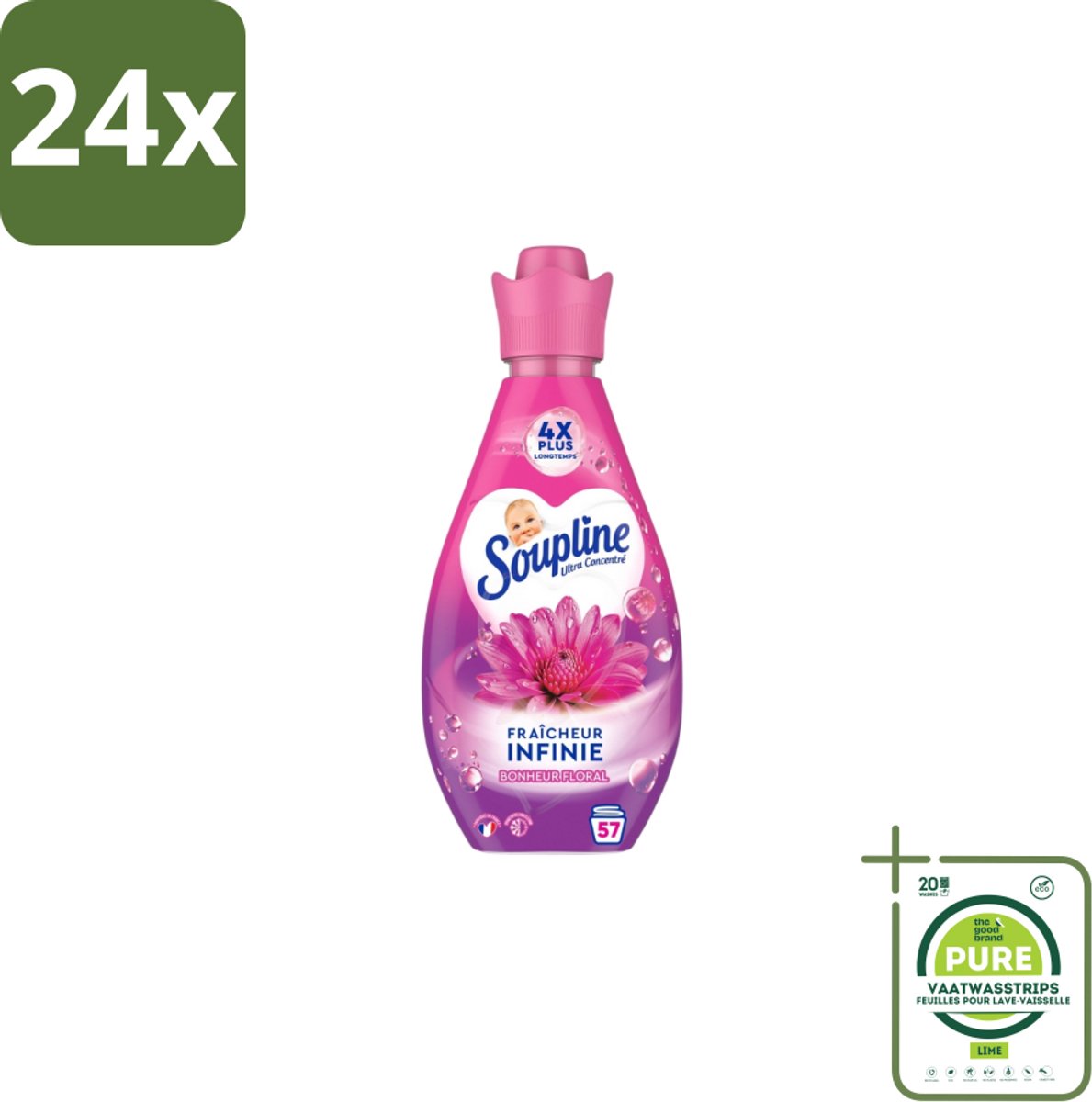 Soupline – Wasverzachter – Infinite Freshness Floral Happiness – 800 ml - Voordeelverpakking - 24 stuks - Wasverzachter - Frisheid