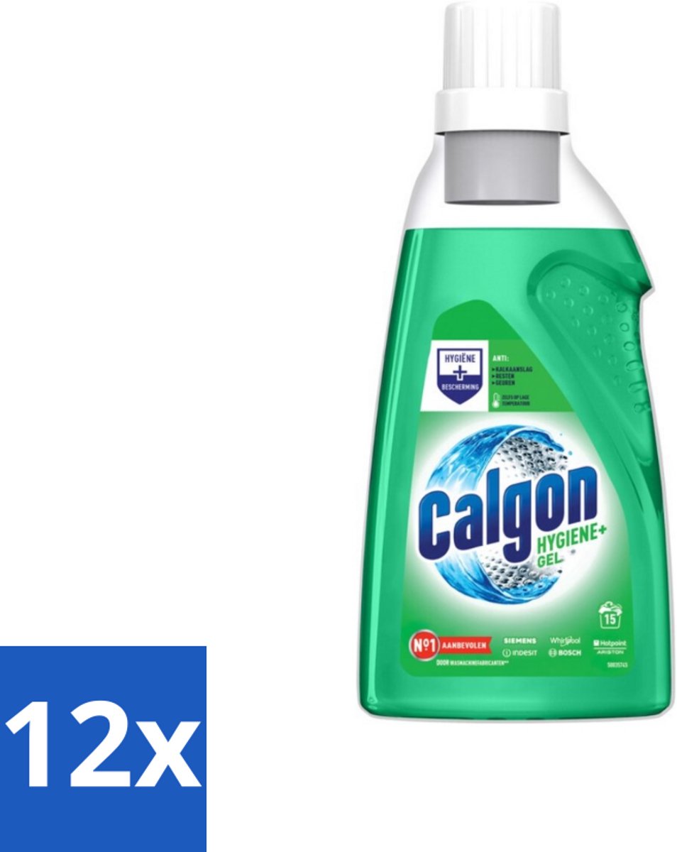12 x Calgon Hygiene+ Gel Wasmachine Reiniger en Anti Kalk 750 ml - Wasmachinereiniger - Kalkpreventie - Wasmachine Hygiëne - Wasmachine Onderhoud - Geuren In Wasmachine