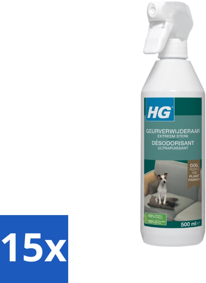 15 x HG - Geurverwijderaar Hond Spray - Extreem Sterk - Werkt Binnen 30 Minuten - 100% Biologisch - 500 ml - Geurverwijderaar Hond - Hond Geur - Geur Neutraliseren - Geurverwijderaar - Hond Geurproblemen