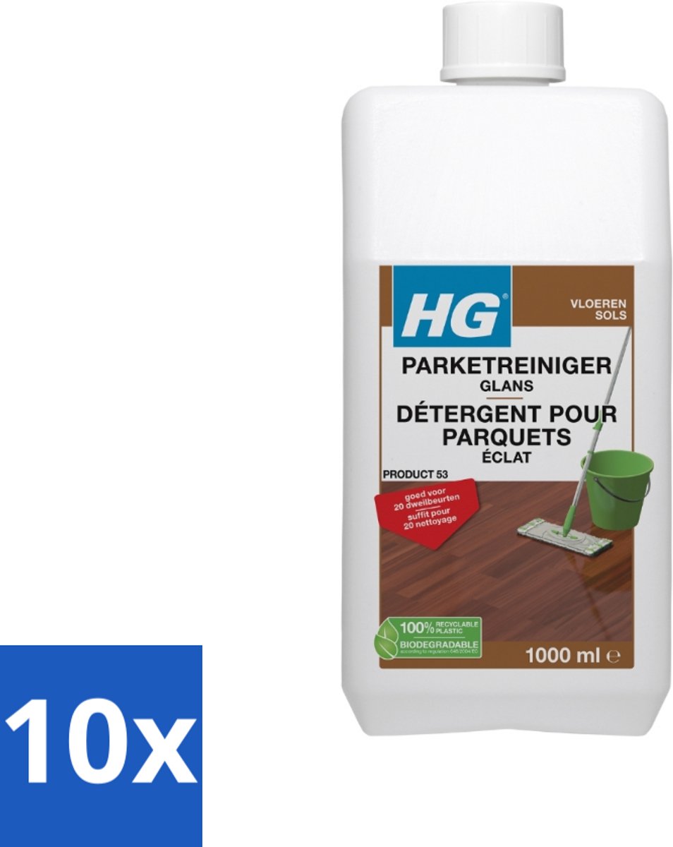 10 x HG Parketreiniger Glans 1 liter - Parket Reinigen - Parket Glans Herstellen - Parket Reiniger - Parketvloer Reinigen - Parketvloer Beschermen