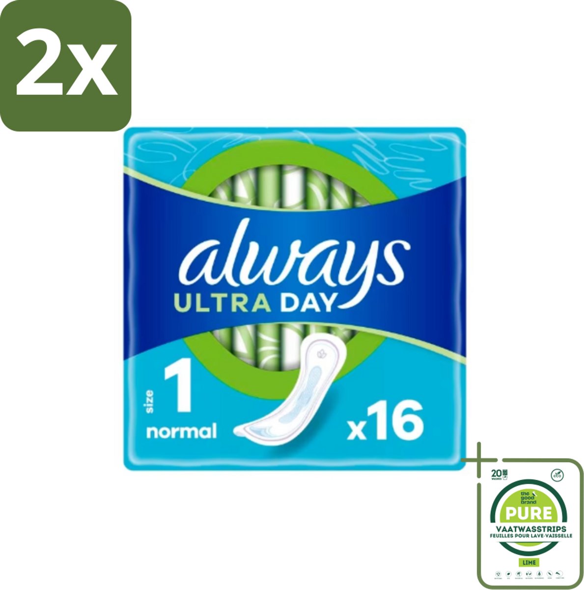 Always – Maandverband – Ultra Normal – 16 Maandverbanden - Voordeelverpakking - 2 stuks - Maandverband normaal - Menstruatie bescherming