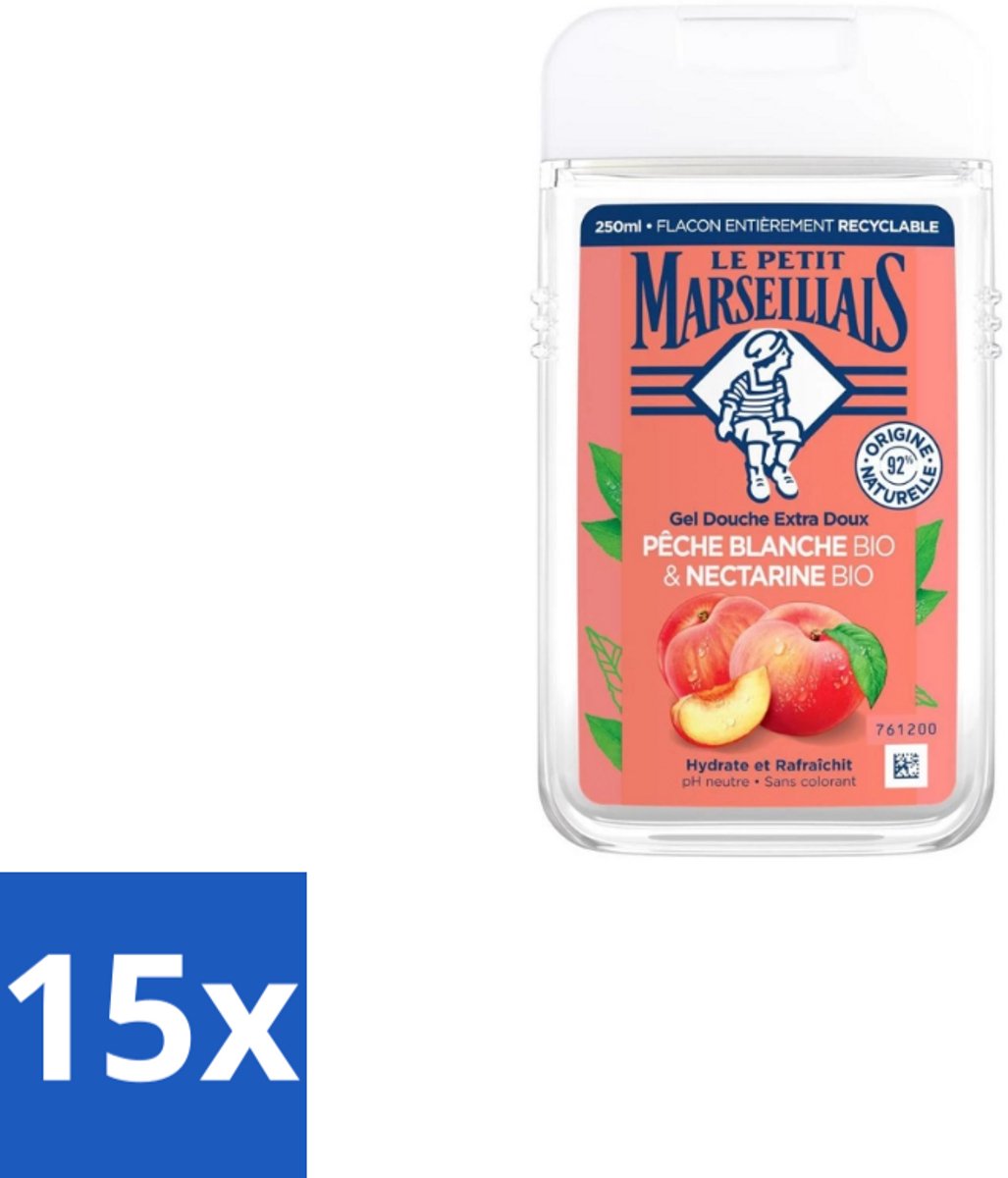 Le Petit Marseillais – Douchegel – Pêche Blanche & Nectarine Bio – 250 ml - Bulkverpakking - 15 stuks