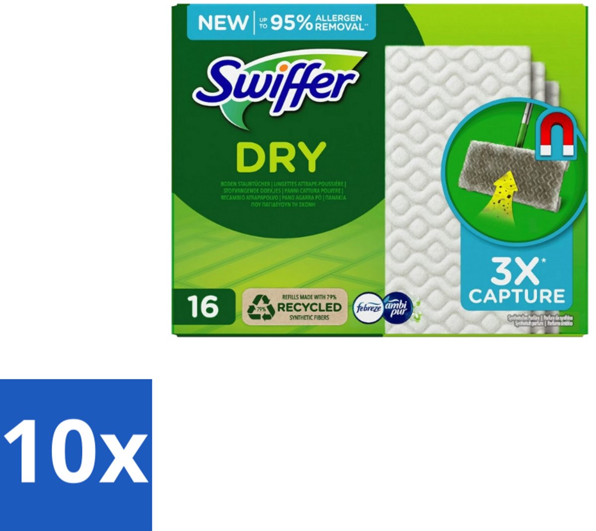 Swiffer – Vloerdoekjes – Dry Navullingen – 16 doekjes - Bulkverpakking - 10 stuks