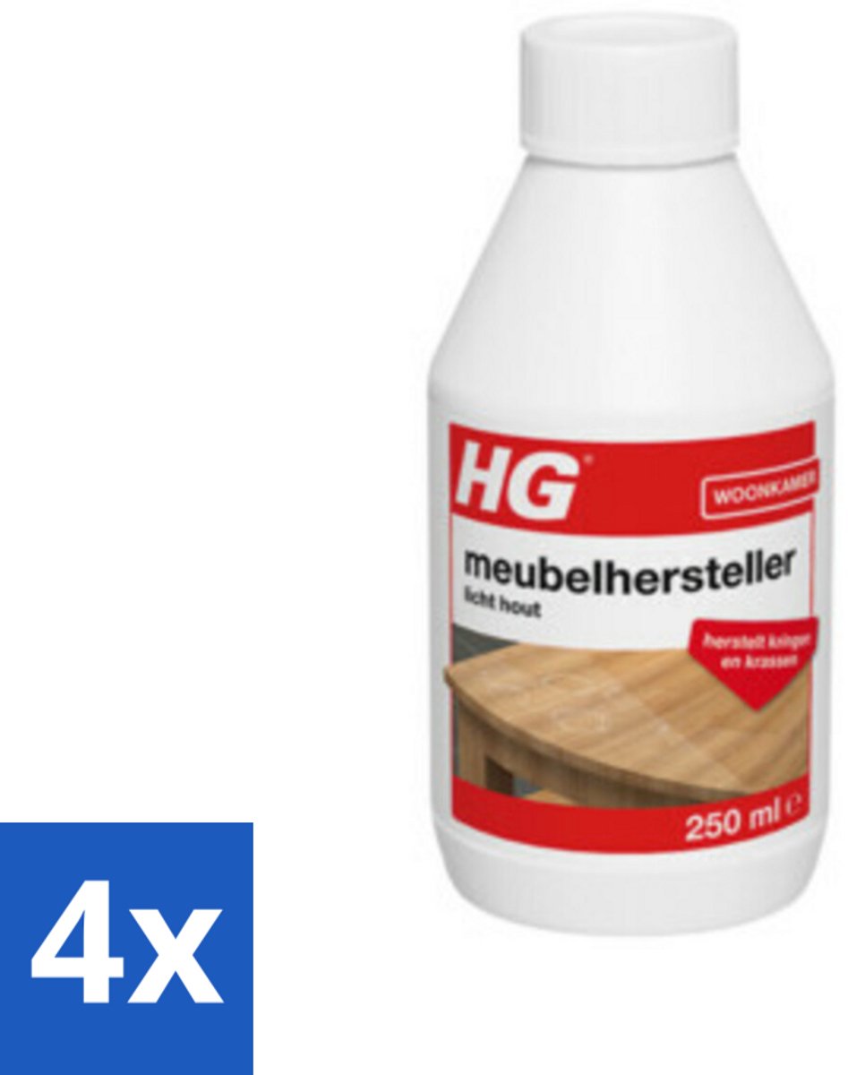 4 x HG Meubelhersteller Licht Hout 250 ml - Meubelhersteller - Houtverzorging - Krassen Verwijderen - Vlekken Verwijderen - Meubels Opknappen
