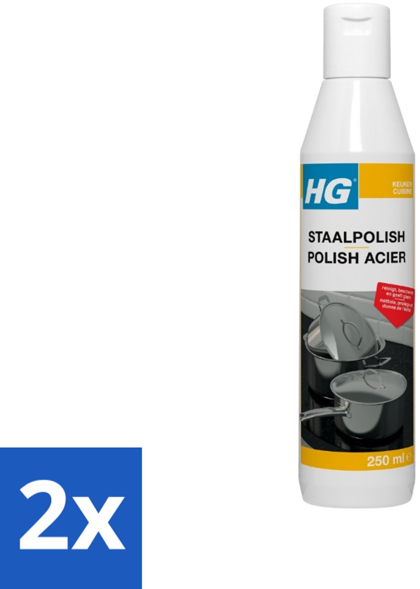 2 x HG - Staalpolish - Beschermt & Polijst RVS - 250 ml - Roestvrijstalen Schoonmaak - Roestvrijstalen Polijstmiddel - Keukenreiniger - Aluminium Reiniger - Koper Reiniger