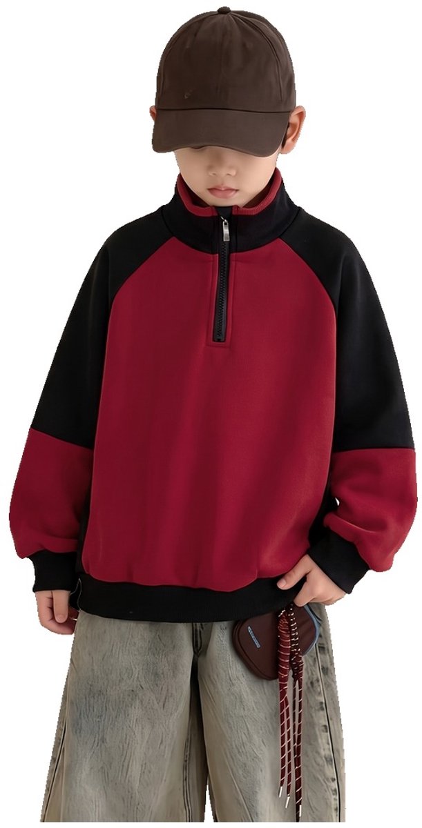 Currero Quarter Zip Jongens Sweater Met Rits Jumper Quarterzip Hoodie Jongen Warme Trui Vest Lang Coltrui 8 Jaar Rood