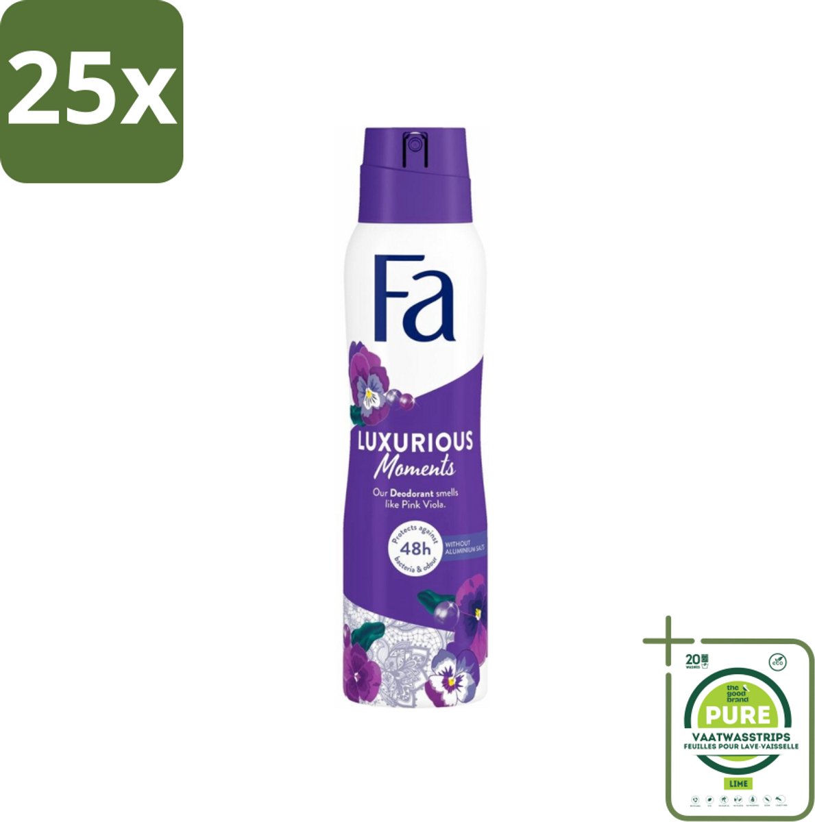 25 x Fa Deodorant Spray Luxurious Viola 150 ml - Grootverpakking - Deodorant - Roze Viooltjes - Fa - Anti-Vlekken - Huidvriendelijk