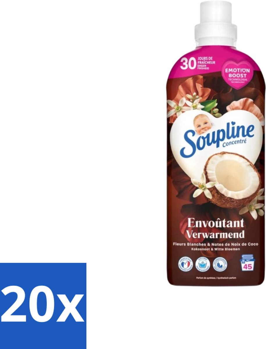Soupline – Wasverzachter – Verwarmende Kokosnoot & Witte Bloemen – 950 ml - Bulkverpakking - 20 stuks