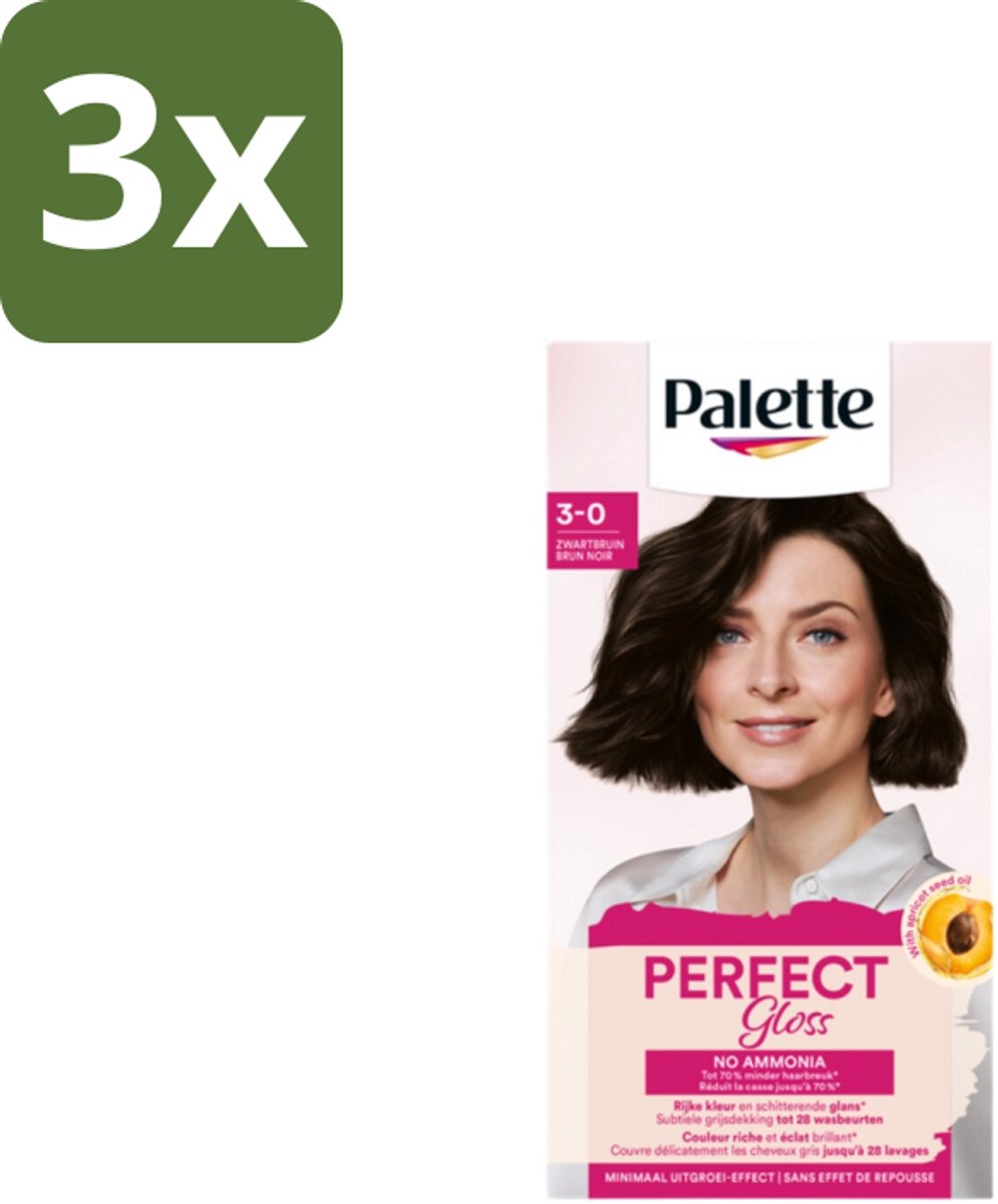 3 x Poly Palette – Haarverf – 3-0 Zwartbruin – 115 ml - Haarkleuring - Gloss - Zwart Bruin - Ammoniakvrij - Haarverf