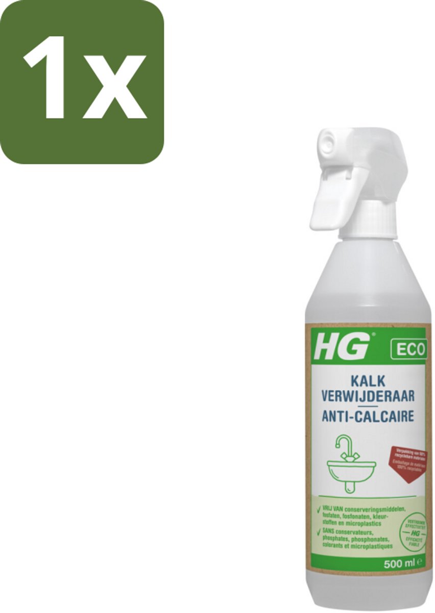 1 x HG Eco Kalkreiniger 500 ml - Kalkverwijderaar - Kalkaanslag - Milieuvriendelijk - Natuurlijke Ingrediënten - Conserveringsmiddelen Vrij