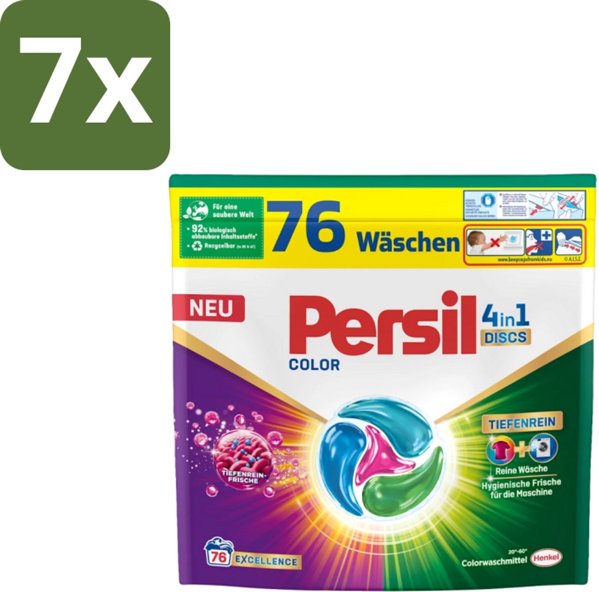 Persil – Wasmiddel Discs 4-in-1 – Color - 76 Capsules - Bulkverpakking - 7 stuks
