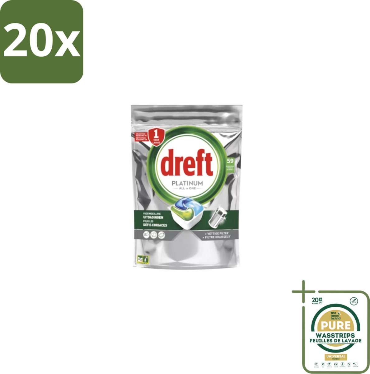 20 x Dreft – Vaatwastabletten – Platinum All-in-One Original – 59 Tabletten - Grootverpakking - Vaatwastabletten - Vaatwasser - Reiniging - Ontvetting - Zout