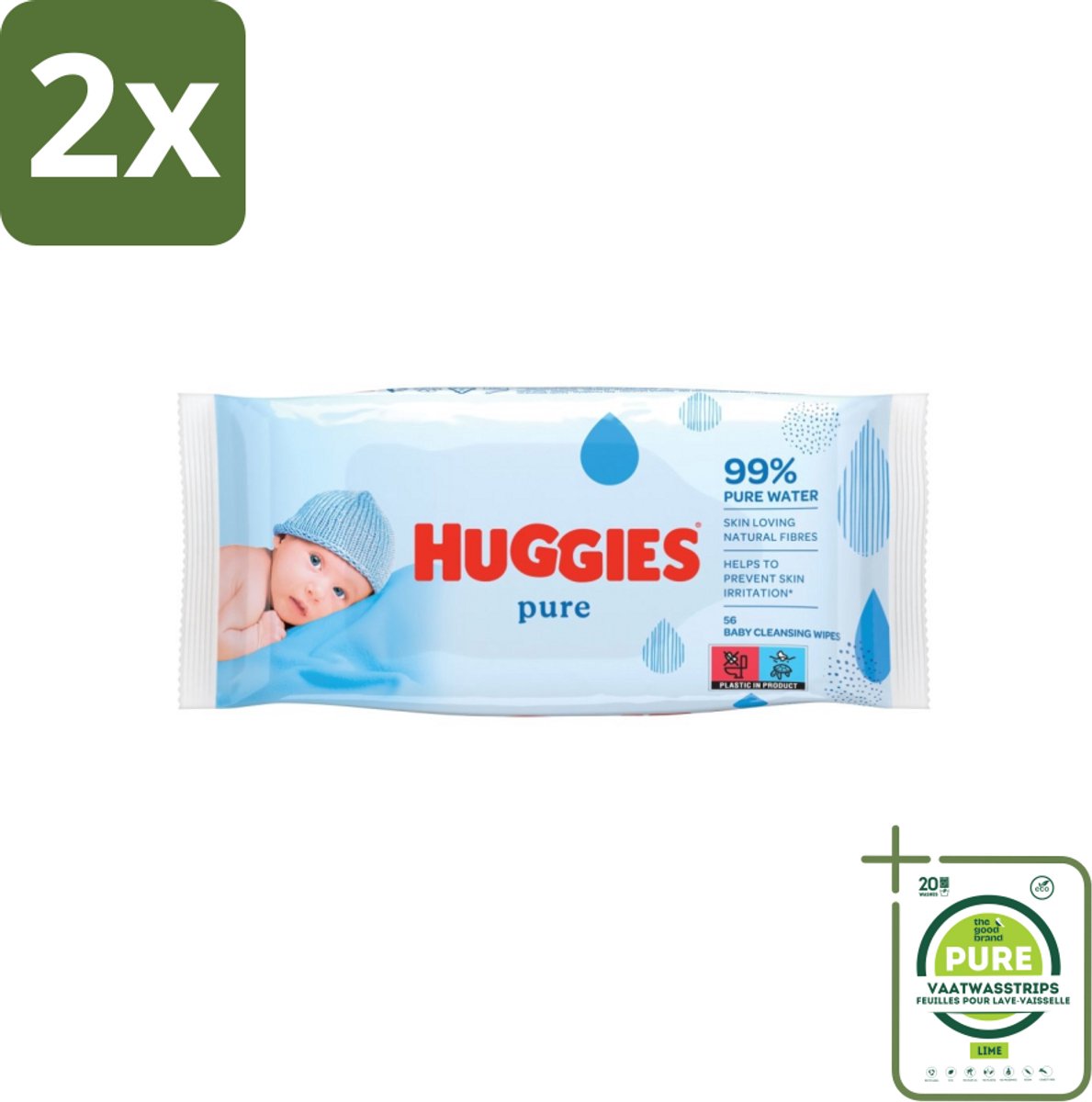 Huggies - Billendoekjes - Pure - Tegen Huidirritaties - 56 Babydoekjes - Voordeelverpakking - 2 stuks - Babydoekjes - Billendoekjes