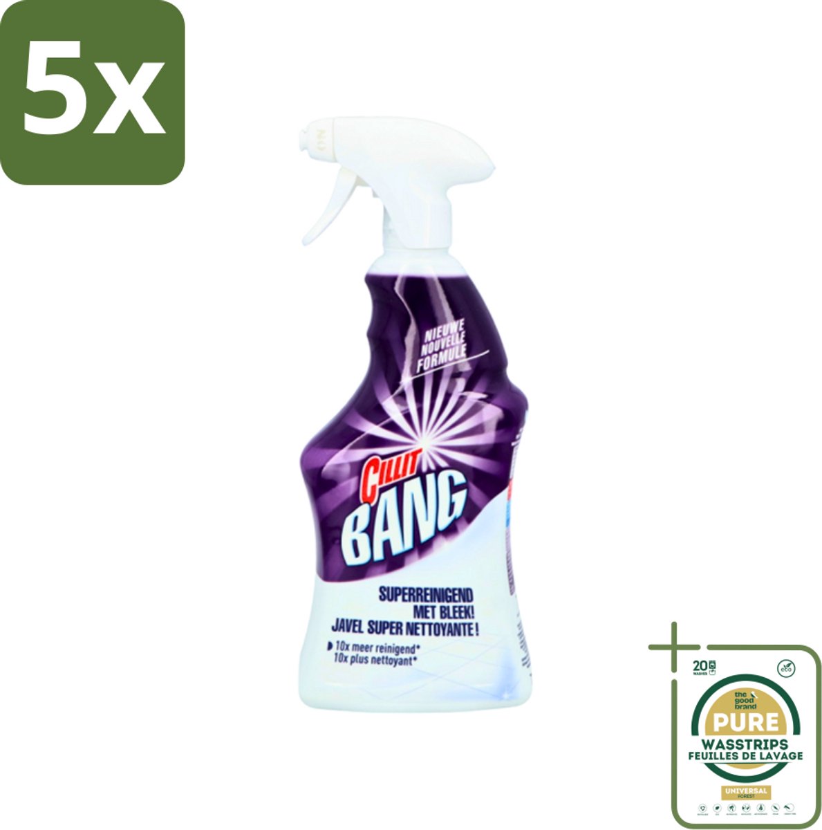 5 x Cillit Bang - Power Cleaner - Bleek & Hygiëne - Schoonmaakspray - Voor Vlekken en Aanslag - 750 ml - Grootverpakking - Schoonmaak - Vuil Verwijderen - Vlekken Verwijderen - Bleek - Hygiëne