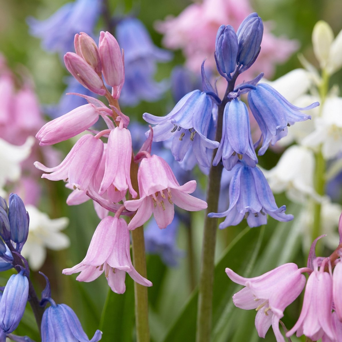 Green boutiQ - 40x Hyacinthoides Hispanica mix - Spaanse boshyacint mix - Diversen - Verwilderingsbol - Bolmaat 7/8