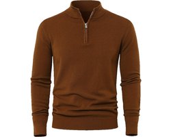 Currero Quarter Zip Heren - Sweater Met Rits - Jumper - Quarterzip - Hoodie - Warme Trui - Vest - Lang - Coltrui - Bruin XL