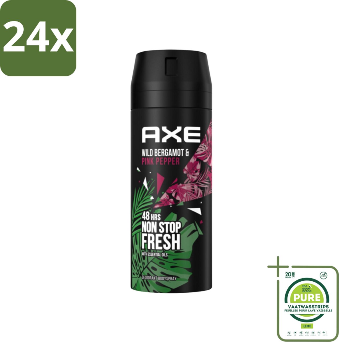 Axe - Deodorant Bodyspray - 48hrs Fresh - Wild Bergamot & Pink Pepper - 150 ml - Voordeelverpakking - 24 stuks - 48 uur deodorant - Deodorant spray