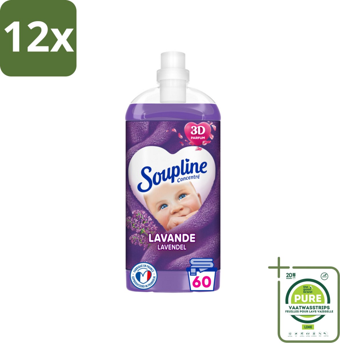 Soupline Wasverzachter Lavendel 1350 ml - Voordeelverpakking - 12 stuks - Wasverzachter - Lavendelgeur
