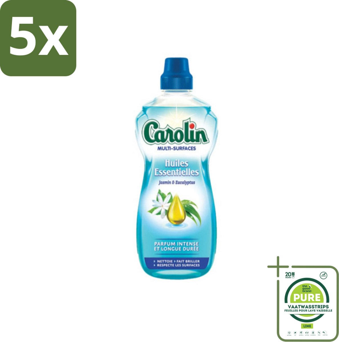 5 x Carolin - Allesreiniger - Essentiële Oliën van Jasmijn en Eucalyptus - 1 L - Grootverpakking - Allesreiniger - Schoonmaakmiddel - Jasmijn - Eucalyptus - Geur