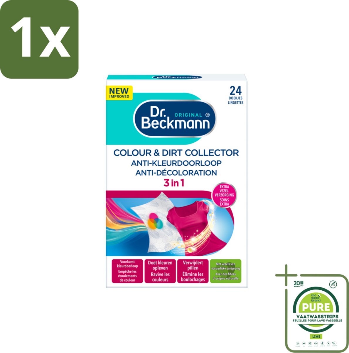 1 x Dr. Beckmann - Anti-Kleur Doorloopdoekjes - Kleurbescherming - Witte en Gekleurde Was - 24 Doekjes - Kleurbescherming - Kleurdoorloop - Wasdoekjes - Wasmiddelen - Wastips