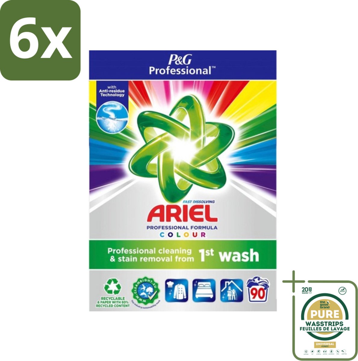 Ariel Professional - Waspoeder - Gekleurde Was - 90 Wasbeurten - Voordeelverpakking - 6 stuks - Gekleurde was - Professionele reiniging