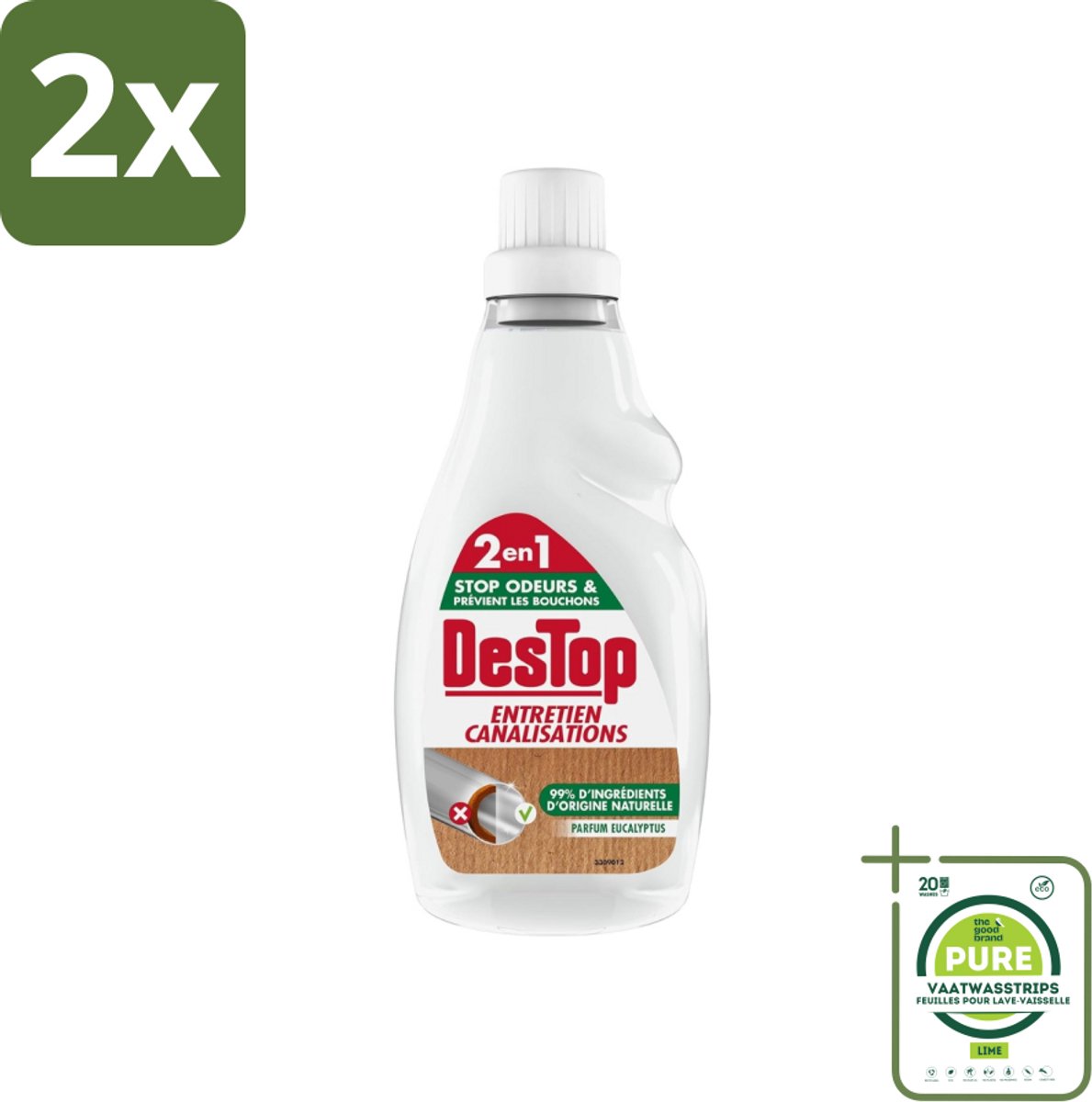 DesTop - Onderhoud Leidingen - Ecologisch met Witte Azijn - Natuurlijke Ingrediënten - Eucalyptusgeur - 750 ml - Voordeelverpakking - 2 stuks - Leidingen schoonmaken - Leidingen onderhouden