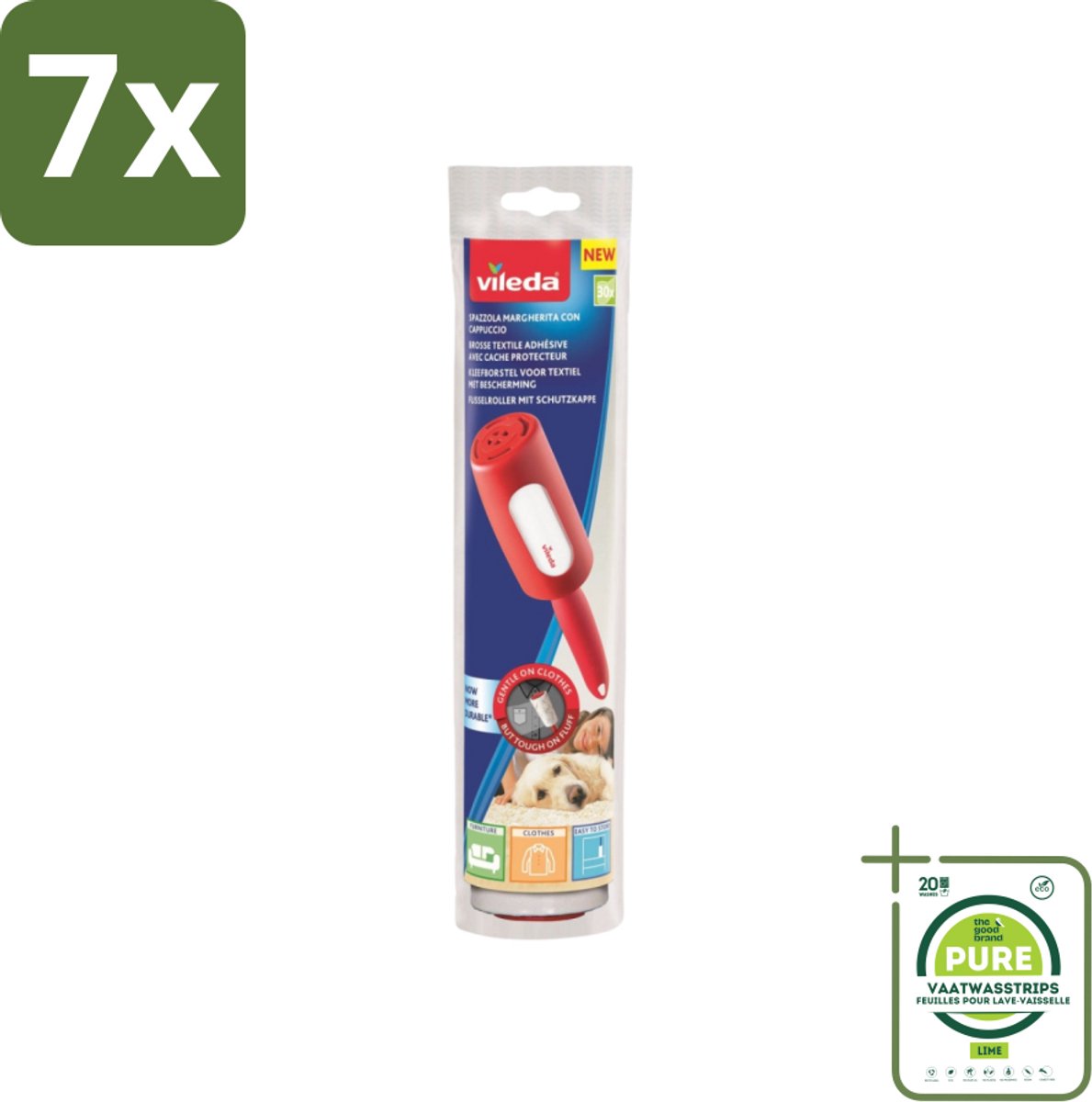 7 x Vileda - Lintroller - Pluisverwijderaar - Inclusief Beschermkap - 30 Vellen - Grootverpakking - Pluisverwijderaar - Lintroller - Stofzuiger - Kledingreiniger - Textielreiniger