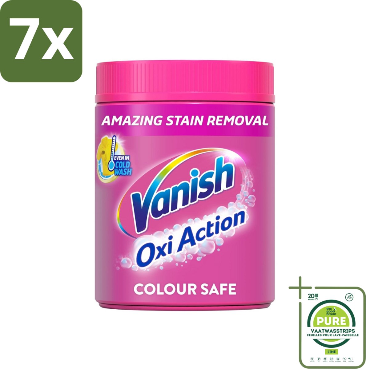7 x Vanish Oxi Action Pink - Vlekkenverwijderaar - Wasbooster - Zonder Bleek - 1.12 Kg - Grootverpakking - Vlekkenverwijderaar - Wasbooster - Witwas - Wasmiddel - Vlekken Verwijderen