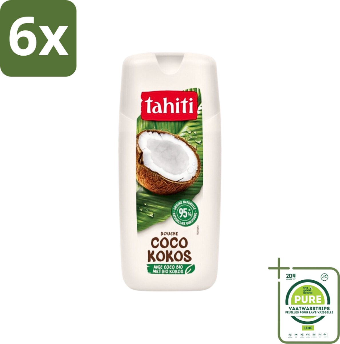 Tahiti - Douchegel - Biologische Kokos - 100% Vegan - 300 ml - Voordeelverpakking - 6 stuks - Douchegel - Kokos