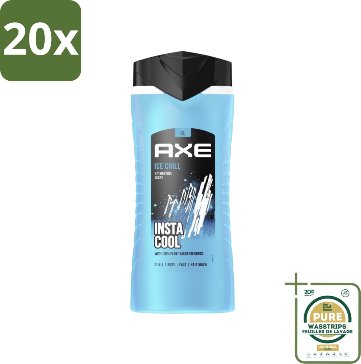 20 x Axe XL - 3-in-1 Douchegel - Ice Chill - Icy Menthol - Insta Cool - 400 ml - Grootverpakking - Douchegel - Frisheid - Bevroren Munt - Citroen - 3-in-1