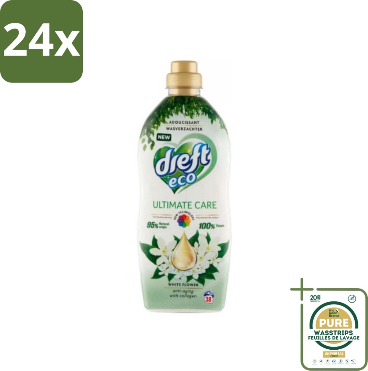 Dreft ECO - Wasverzachter - Gekleurde Was - Witte Bloem - Anti-Veroudering - 38 Wasbeurten - Voordeelverpakking - 24 stuks - Anti-aging - Collageen