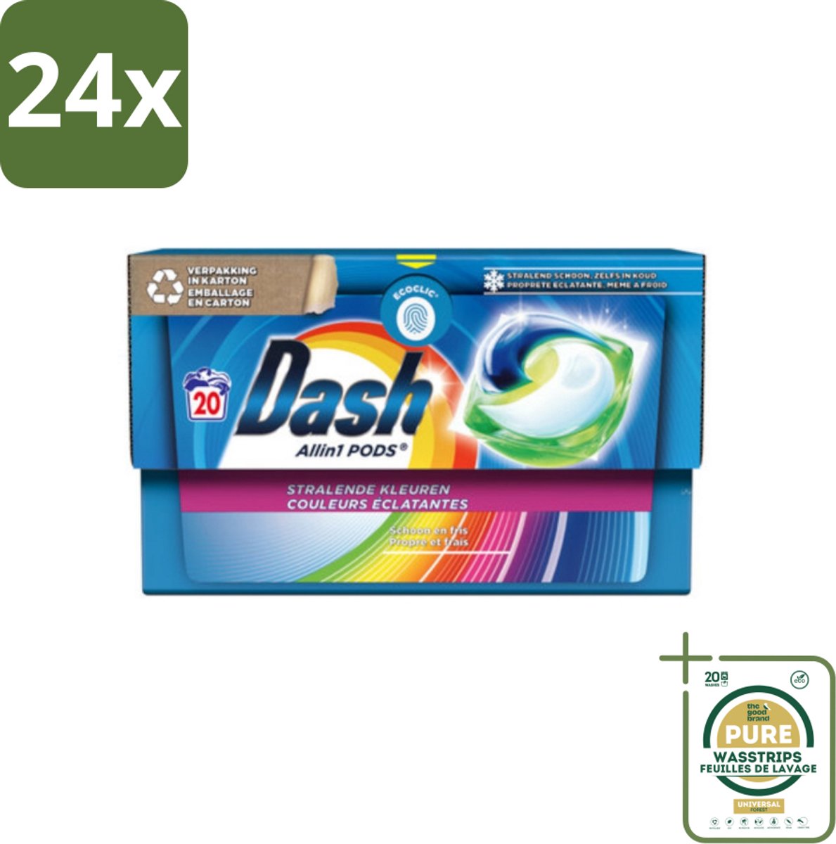 Dash - Stralende Kleuren - Wasmiddel Capsules - All-in-1 Pods - Gekleurde Was - 20 Wasbeurten - Voordeelverpakking - 24 stuks - Wasverzachter - Lenor geur