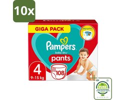 10 x Pampers - Baby-Dry Pants - Luierbroekjes - Maat 4 (9-15 kg) - Comfort Fit - 108 Luiers - Grootverpakking - Pampers Luierbroekjes - Baby Luier - Luier Maat 4 - Luierbroekjes 9-15 Kg - Luierbroekjes Comfort Fit