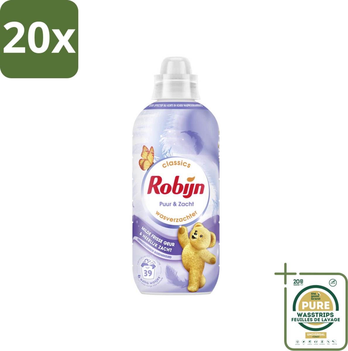20 x Robijn – Wasverzachter – Puur & Zacht – 780 ml - Grootverpakking - Koffiezetapparaat