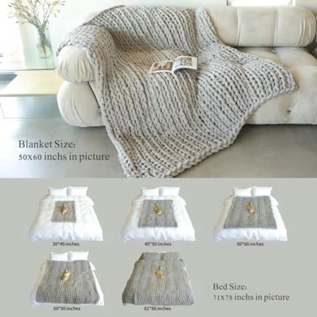 Grof Gebreide Chenille Deken - 127 x 152 cm - Zachte, Ademende Fleece voor Bank en Bed - Perfect voor Huisdecoratie en Kerstmis