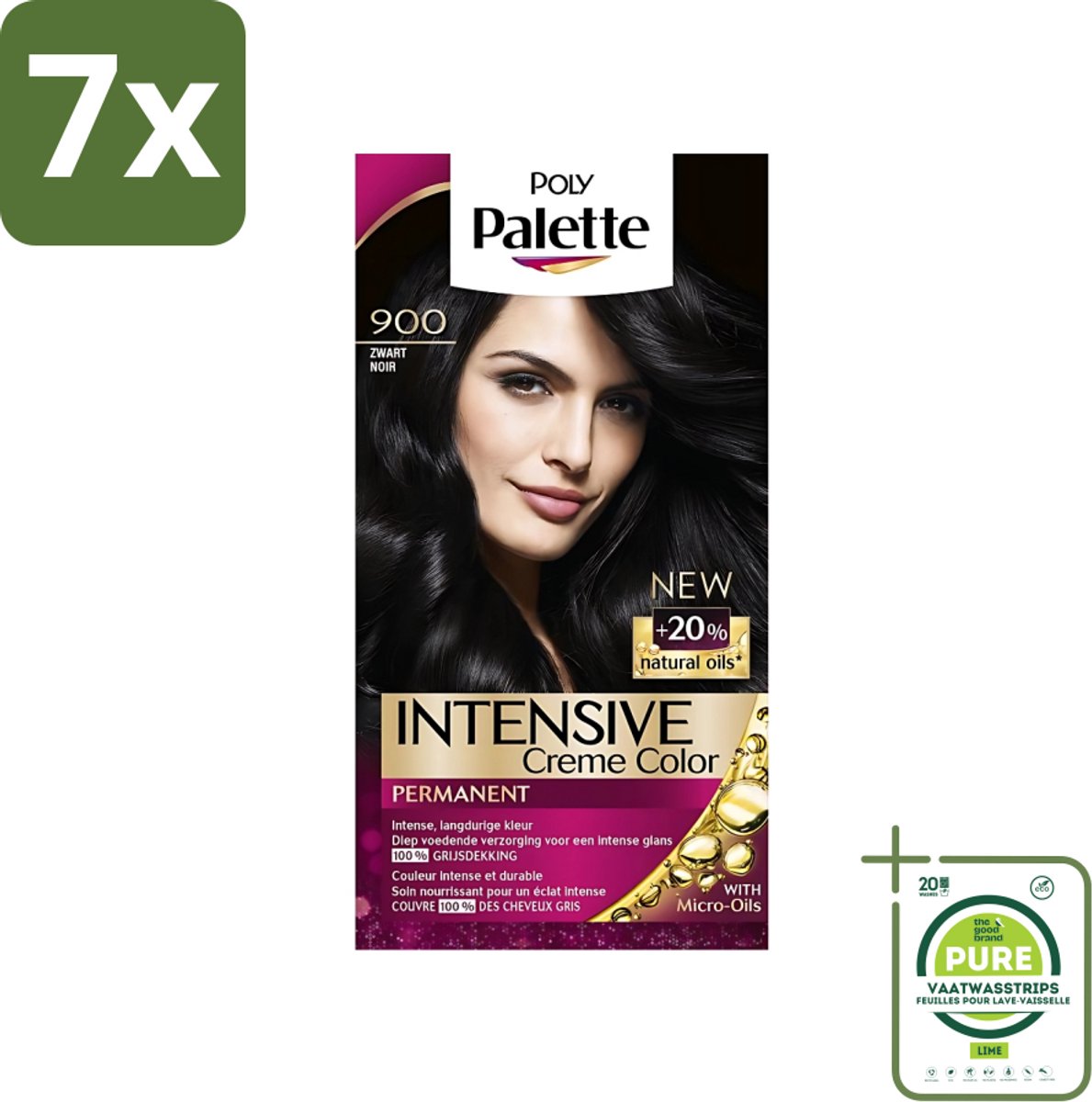 7 x Poly Palette - Haarverf - Zwart 900 - 115ml - Grootverpakking - Haarverf - Zwarte Haarkleur - Permanente Haarkleuring - Arganolie - Grijsdekking