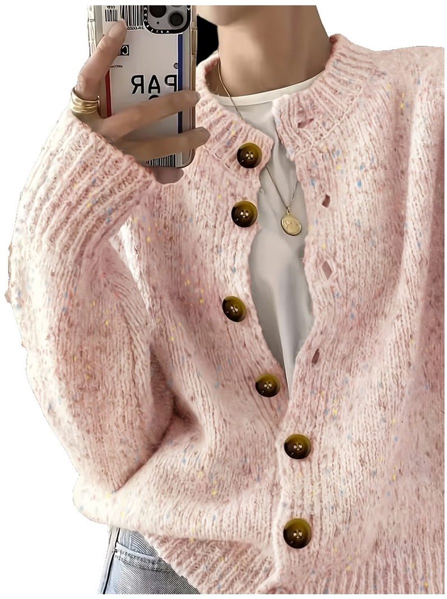 Currero Cardigan Dames Vest Vrouwen Met Knopen Volwassenen Warm Gebreid Vest Long Licht Roze