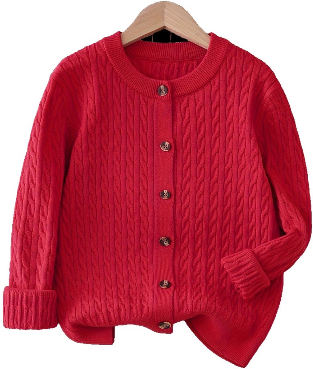 Currero Cardigan Jongens Vest Jongen Met Knopen Kinderen Warm Gebreid Vest Long 9-10 Jaar Rood