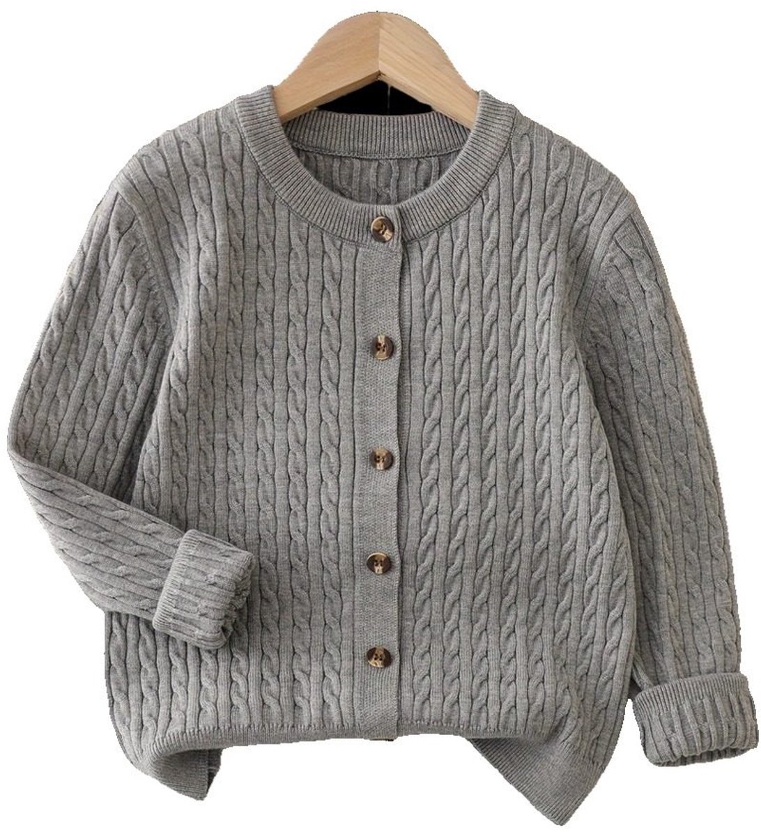 Currero Cardigan Jongens Vest Jongen Met Knopen Kinderen Warm Gebreid Vest Long 11-12 Jaar Grijs