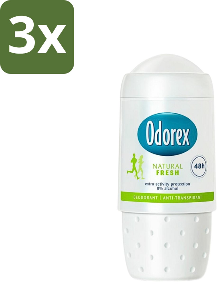 3 x Odorex - Deodorant Roller - Natuurlijk Fris - Fris & Natuurlijk - 50 ml - Natuurlijke Frisheid - Deodorant Roller - Fris En Natuurlijk - Transpiratie Bescherming - Huidvriendelijk
