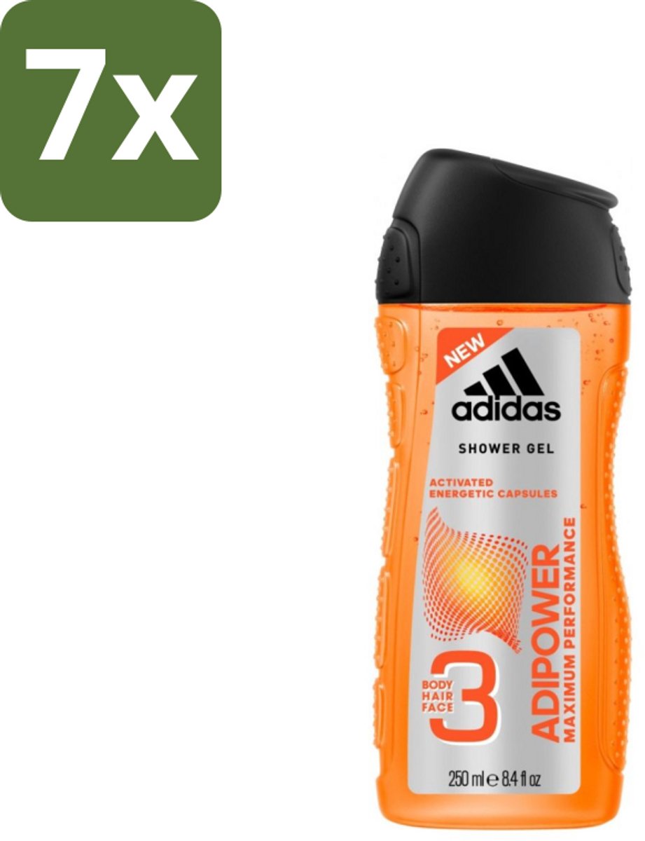 7 x Adidas - 3-in-1 Douchegel - Adipower Maximum Performance -250 ml - Douchegel - Douche En Shampoo - Sportverzorging - Energie En Frisheid - Verzorgende Douche