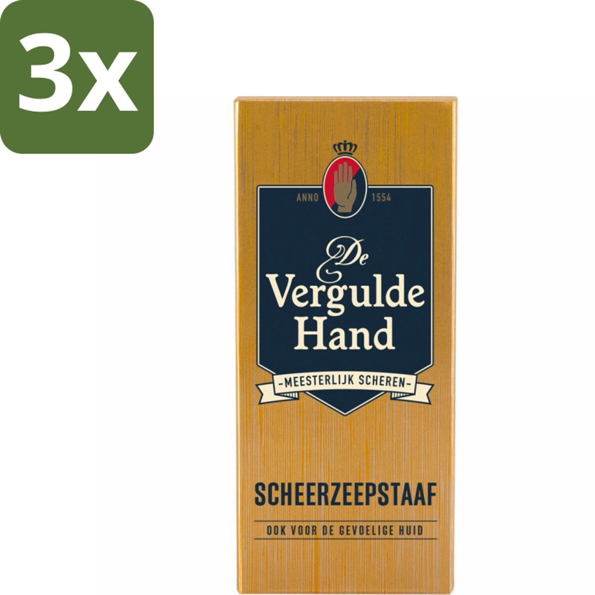 3 x Vergulde Hand Scheerzeepstaaf 75 gr - Scheerzeepstaaf - Vergulde Hand - Scheerbeleving - Klassiek Scheeren - Luxe Scheerbeleving