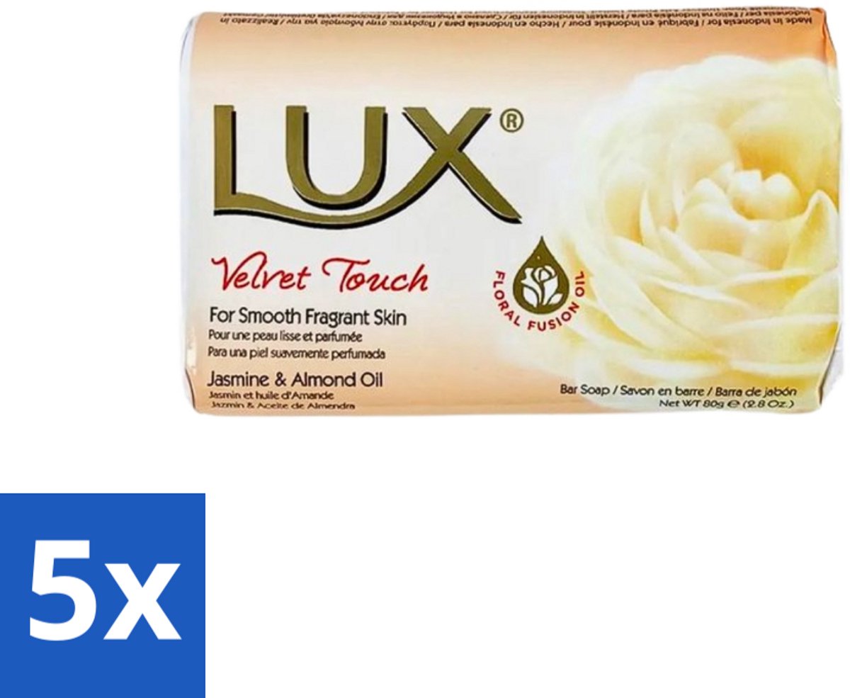 5 x Lux - Zeep - Velvet Touch - Hydraterend - Voor Geurige Huid - 80 g - Zeep - Hydraterende Zeep - Zijdezachte Zeep - Geurende Zeep - Huidverzorging
