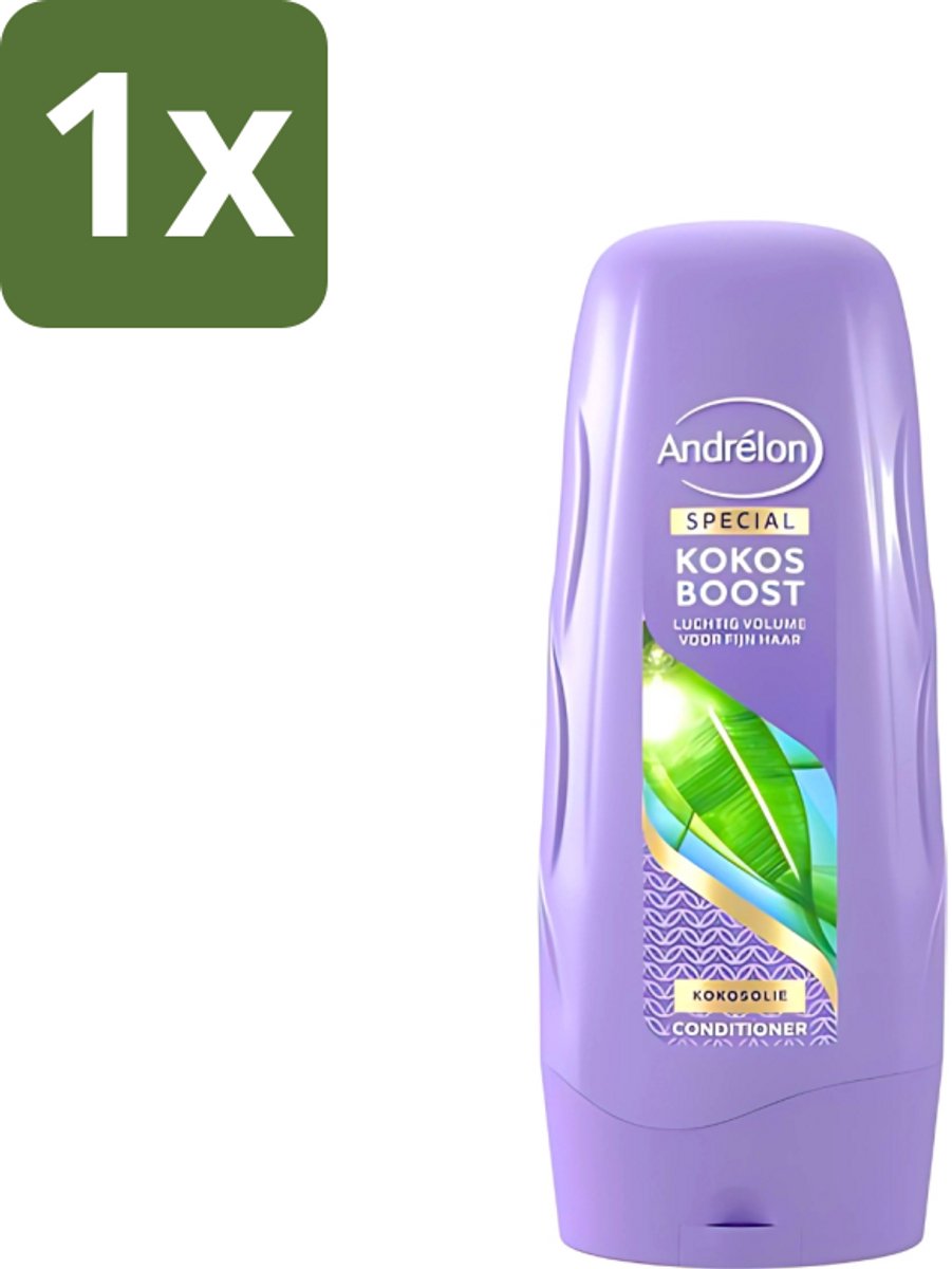 1 x Andrélon - Kokos Boost - Conditioner - Voor Droog Haar - 300 ml - Droog Haar - Kokosolie - Hydratatie - Voeding - Natuurlijke Glans
