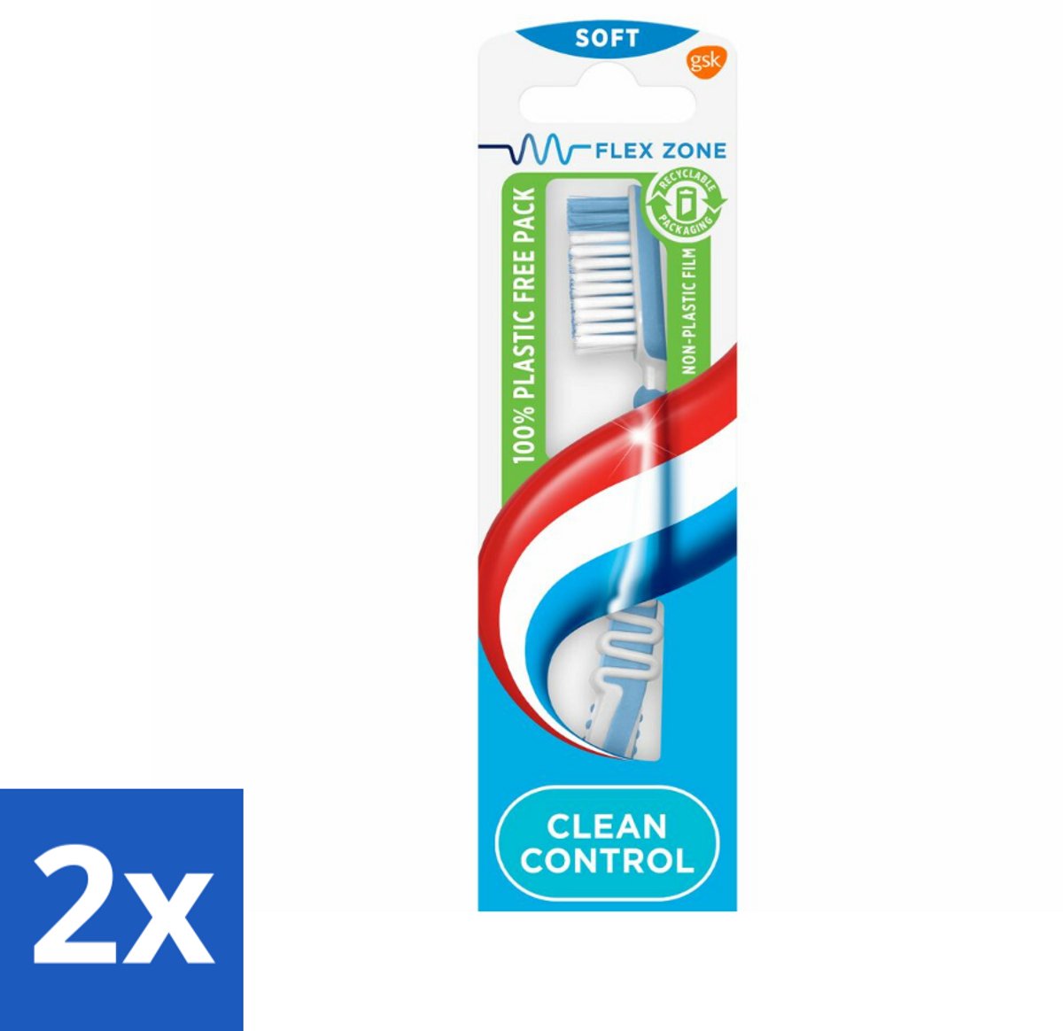 2 x Aquafresh Tandenborstel Clean Control Soft - Tandenborstel - Tandenborstel Soft - Tandenborstel Voor Tandvlees - Tandenborstel Voor Kinderen - Tandenborstel Met Flexibele Zone