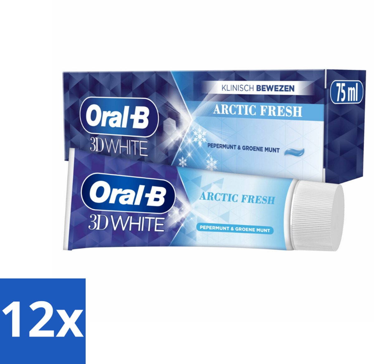 12 x Oral-B Tandpasta 3D White Arctic Fresh 75 ml - Tandpasta - Whitening - Frisse Adem - Glazuur - Tanden Reinigen