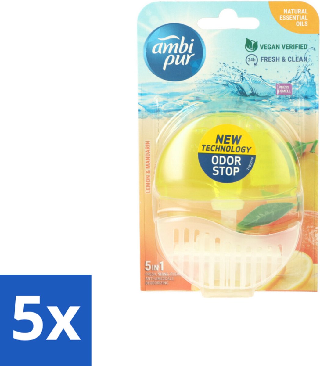 5 x Ambi Pur Toiletblok Starterkit 5in1 Lemon & Mandarine - Toiletblok - Toilet Hygiëne - Citrus Geur - Frisse Geur - Kalkvoorkomend