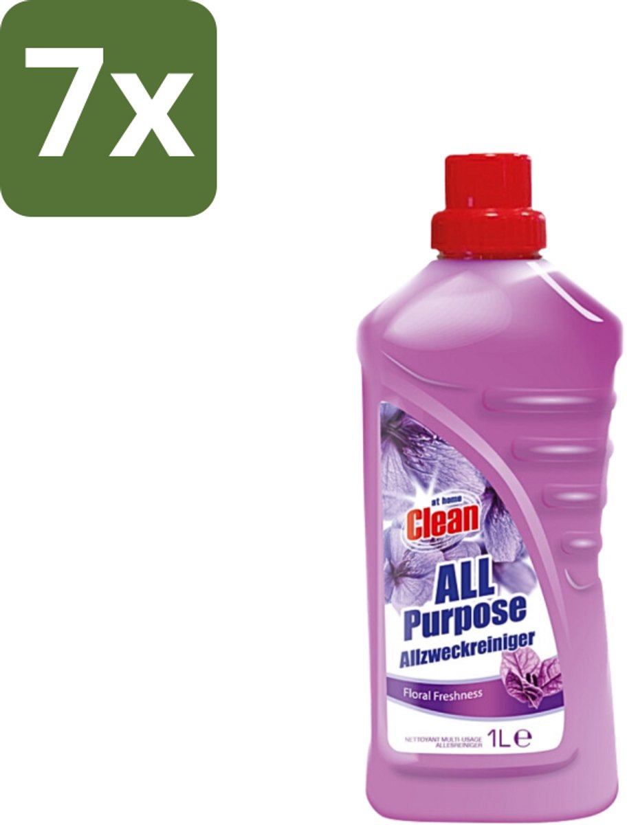 7 x At Home - Clean - Allesreiniger - Floral - Verfrissened - 1 L - Allesreiniger - Bloemige Geur - Reiniging - Huisreiniging - Vloerreiniger